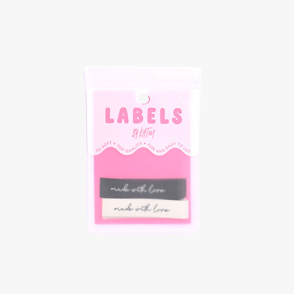 Made With Love woven KATM sewing labels for handmade clothes and DIY sewing projects