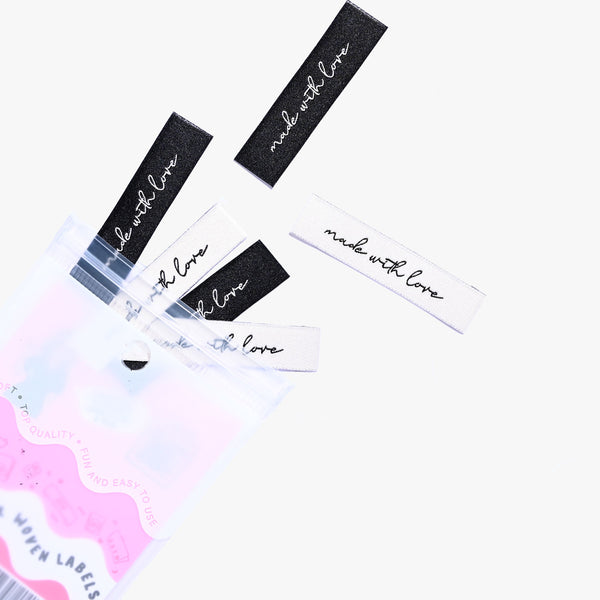 Made With Love woven KATM sewing labels for handmade clothes and DIY sewing projects