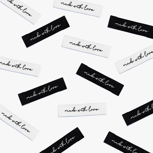 Made With Love woven KATM sewing labels for handmade clothes and DIY sewing projects