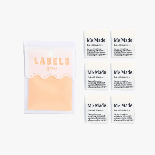 Me Made Definition woven KATM sewing labels for handmade clothes and DIY sewing projects