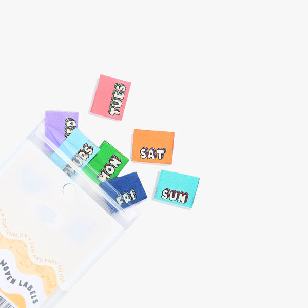 KATM MON 2 SUN sewing labels for handmade clothes – colourful day-of-the-week tags for DIY sewing and me-made garments.