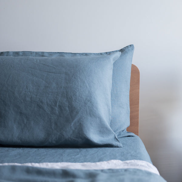 Lake blue 100% linen duvet cover soft blue grey breathable bedding