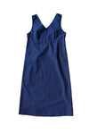 Blue dress made using The Lilian Sewing Pattern by Merchant & Mills on a white background