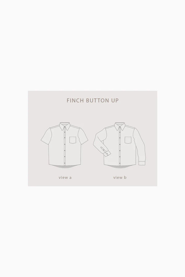 line drawing of Finch Men's Shirt Sewing Pattern - Button-Up Shirt with Scoop Back Hem