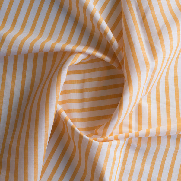 Marigold Stripe Yarn-Dyed Linen Blend Fabric – bold orange & white stripes, lightweight