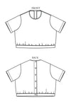 Line drawing of a The Celeste Sewing Pattern by Merchant & Mills – feminine blouse with back buttons and gathered waist