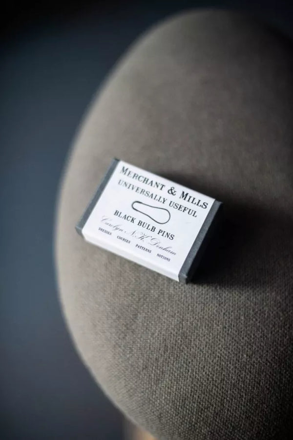 Merchant & Mills Black Bulb Pins with wide bowl for attaching tags and craft projects