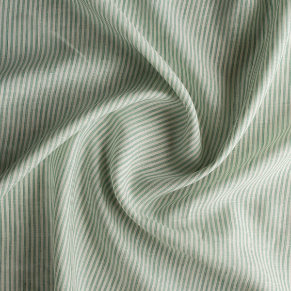 Mint Stripes Linen Fabric – yarn-dyed mint green stripes on ivory-white base, 100% linen