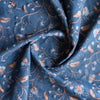 Moonlit Vines Embroidered Linen – lightweight deep teal-navy linen with gold and blue floral embroidery