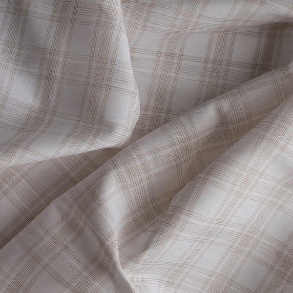 Oatmeal Plaid Yarn-Dyed Linen Blend Fabric – neutral beige plaid on white, lightweight