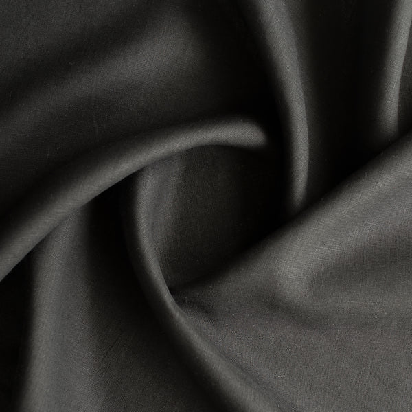 Obsidian Black 100% Linen Fabric – medium weight deep black linen with natural texture