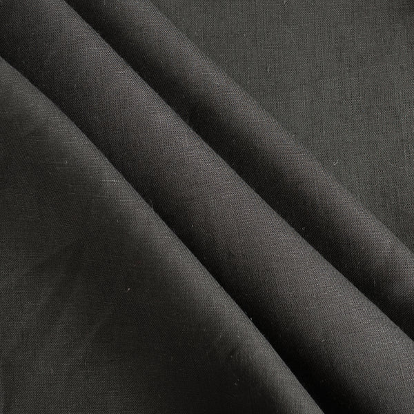 Obsidian Black 100% Linen Fabric – medium weight deep black linen with natural texture