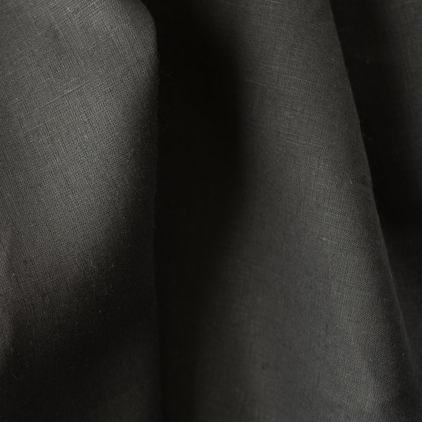 Obsidian Black 100% Linen Fabric – medium weight deep black linen with natural texture