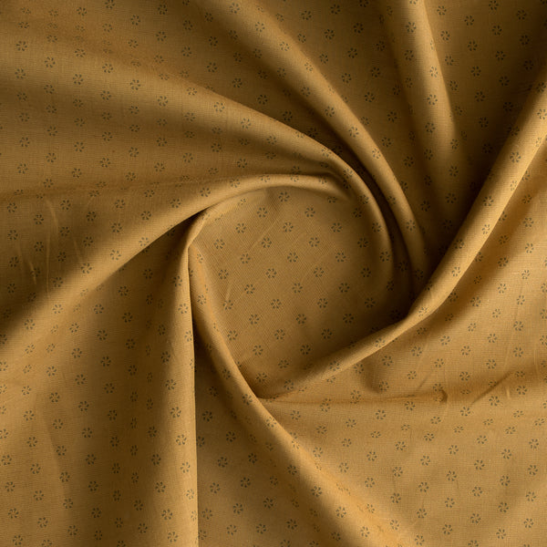 Ochre Whisper Linen Blend Fabric – golden ochre shade with subtle repeating print, lightweight 127 GSM