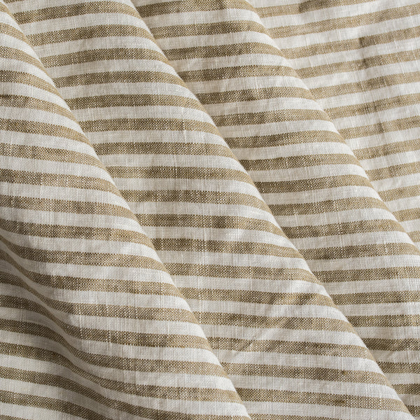 Olive Stripe 100% Linen Fabric with 0.5cm yarn-dyed stripes in olive green and off-white – extra wide, European Flax™ certified