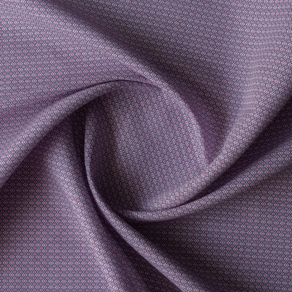 Petite Rosette Tile navy and red small-scale printed linen–cotton fabric, 136 GSM.