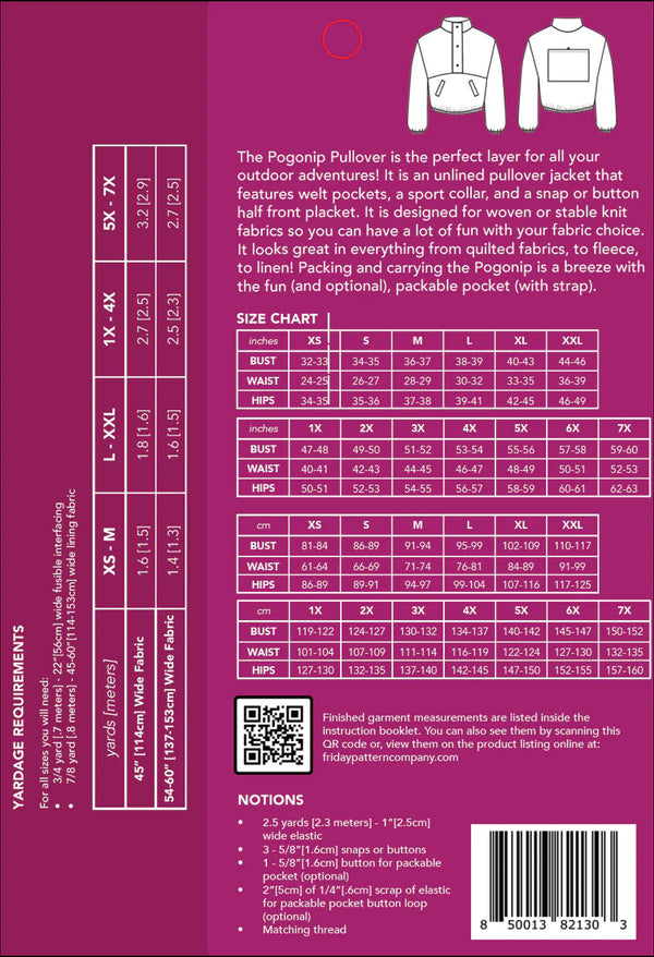 Pogonip Pullover Sewing Pattern – Half-Placket Outdoor Jacket (XS-7X)