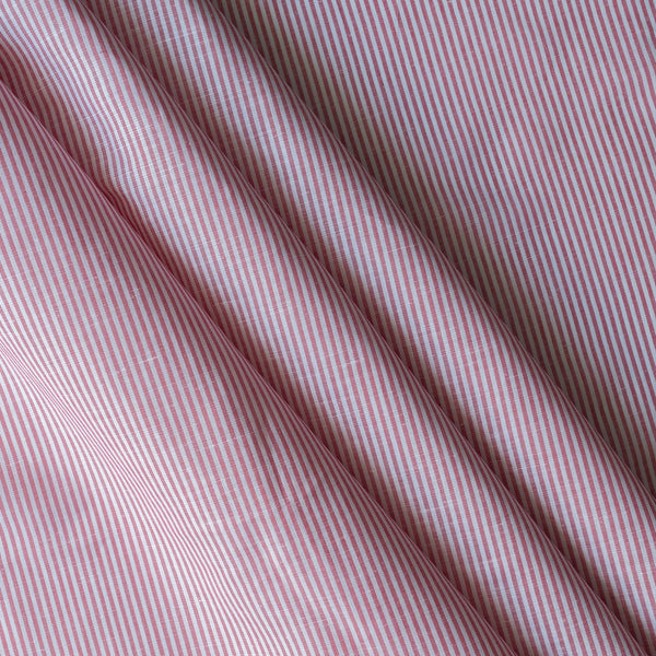 Close-up of Raspberry Pinstripe — raspberry red 100% linen fabric with white vertical pinstripes, 130 GSM, 44 LEA.