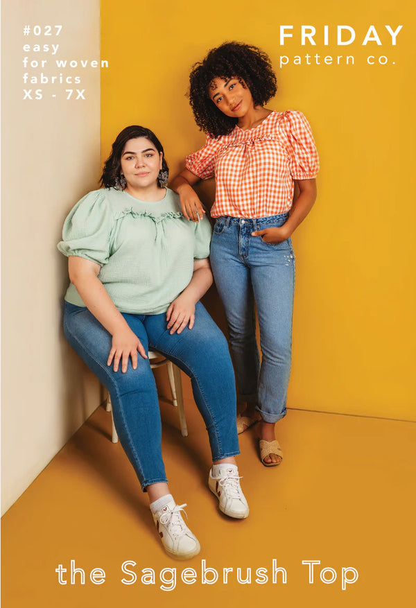 Front cover of Sagebrush Top Sewing Pattern – puff sleeve blouse with back tie, beginner-friendly, XS-7X