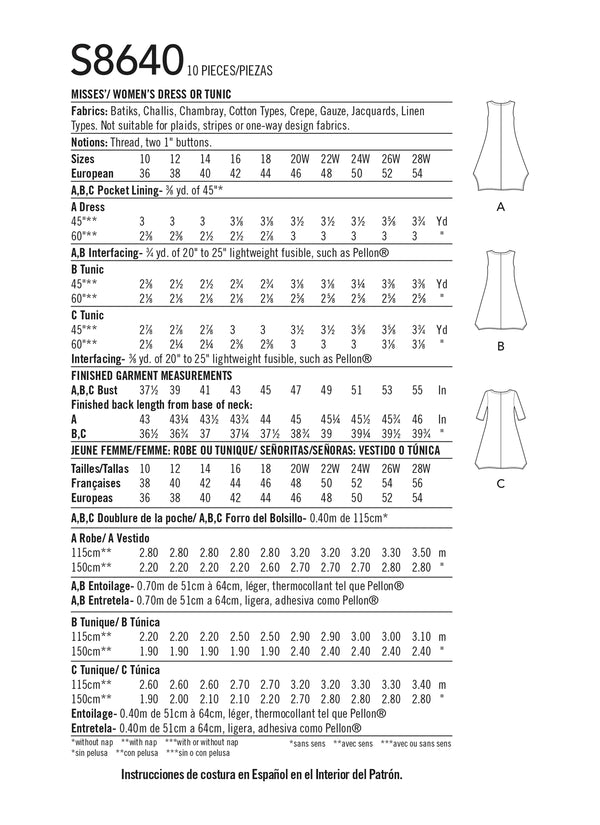 Simplicity Sewing Pattern for Misses'/Women's loose-fitting handkerchief dress or tunic