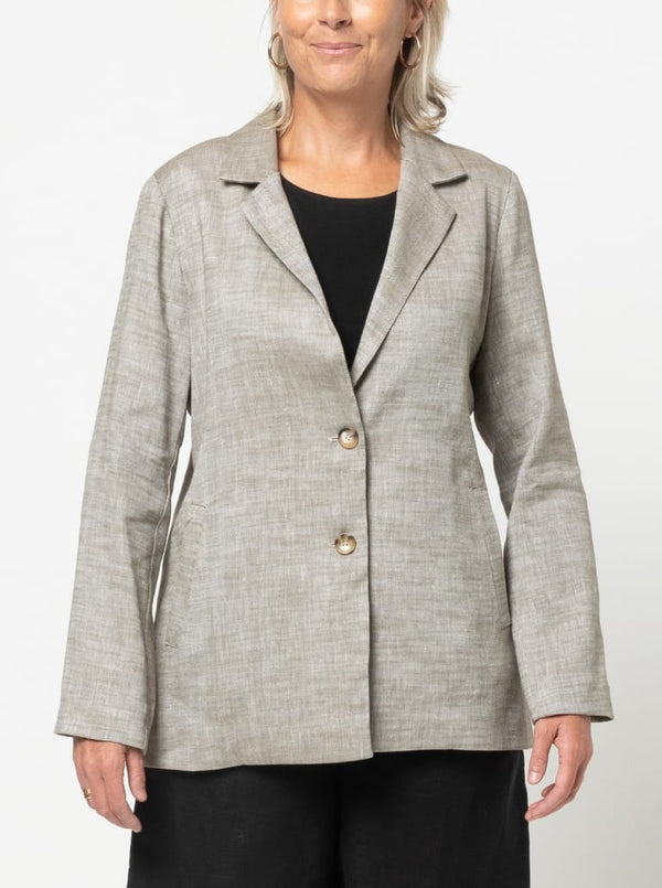 Sloane Woven Jacket Sewing Pattern – relaxed-fit single-breasted jacket with revere collar
