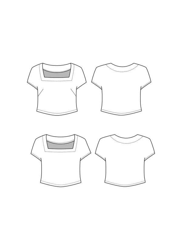 Square Neck Top Sewing Pattern – cropped dolman sleeve boxy top for knits and wovens