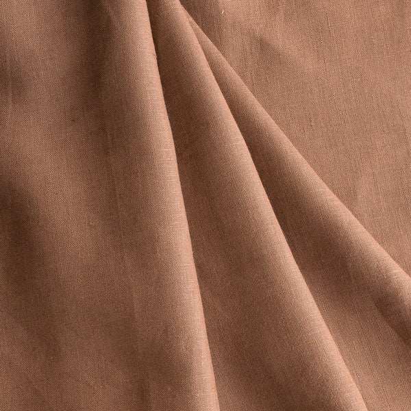 Walnut Brown 100% Linen Fabric – warm brown hue, lightweight 140 GSM, fine 60 LEA weave