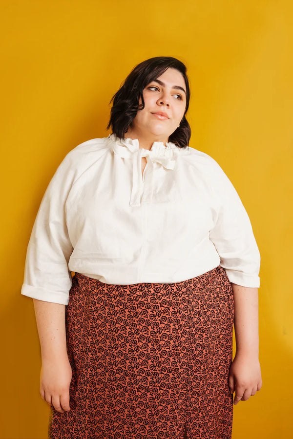 Wilder Gown Sewing Pattern – flowy modular tiered dress or top with raglan sleeves and tie neck (XS–7X)