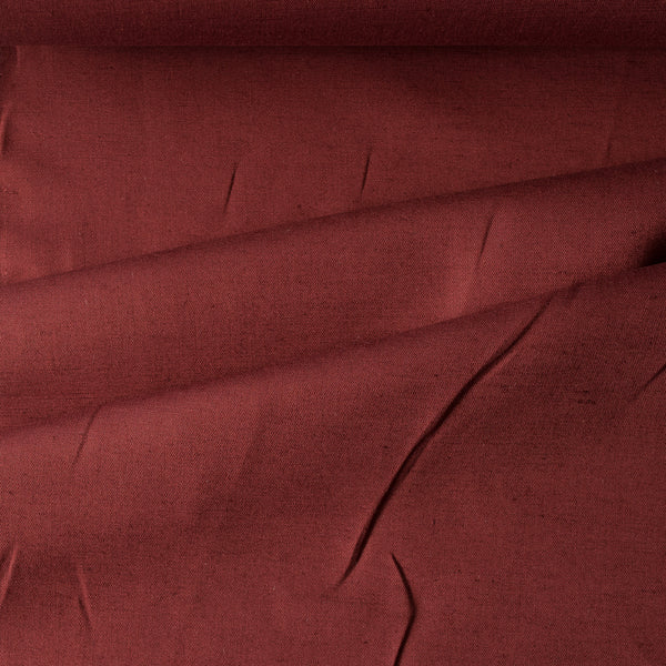 Elegant Wine Red Linen-Cotton Blend Fabric, lightweight and perfect for versatile design projects.