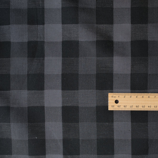 Yarn-Dyed Charcoal Check Linen Blend Fabric - Dark Grey and Black Check