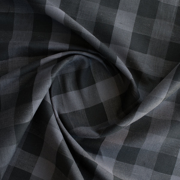Yarn-Dyed Charcoal Check Linen Blend Fabric - Dark Grey and Black Check