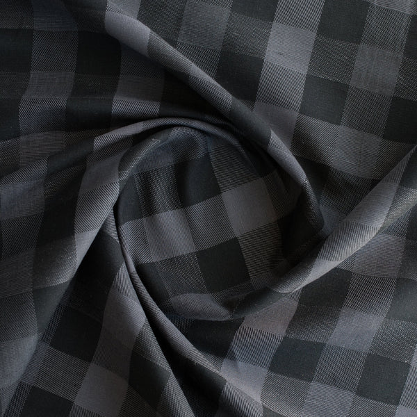 Yarn-Dyed Charcoal Check Linen Blend Fabric - Dark Grey and Black Check