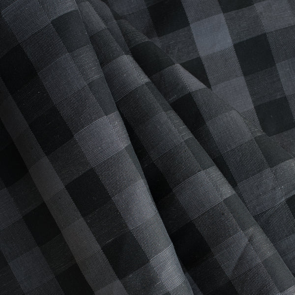Yarn-Dyed Charcoal Check Linen Blend Fabric - Dark Grey and Black Check