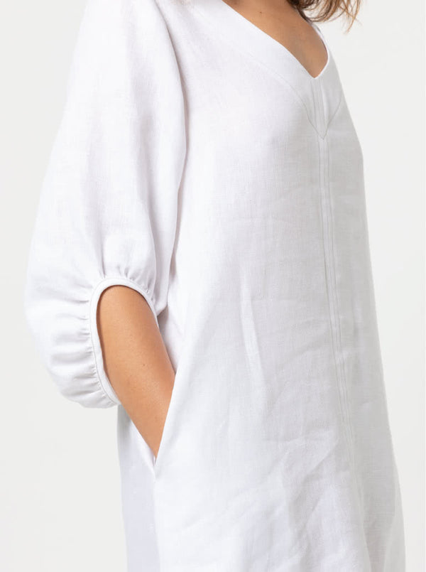 Zalia Woven Top and Dress pattern featuring versatile neckline options and stylish balloon sleeves.