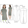 Illustration of the Autumn Dress sewing pattern, highlighting the elegant pleats, extended shoulders, and unique details that make this dress a fashionable choice for any occasion.