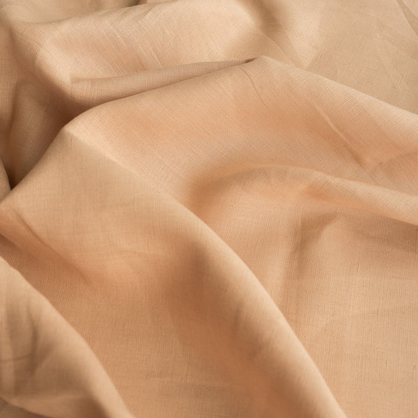 Neutral Banoffee Pie Linen Fabric showcasing thick weave and natural texture.