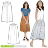 Classic Bonnie Woven Dirndl Skirt pattern with a curved front waistband and elastic back, perfect for creating a comfortable and stylish look.
