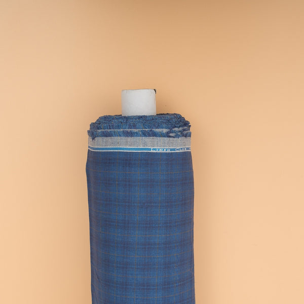 Country Blue Check 100% Linen Fabric