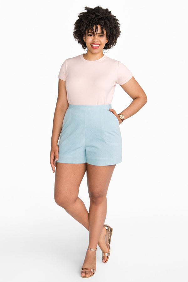 Jenny Overalls and Trouser sewing pattern, featuring ultra-high rise, wide-leg design, and customizable details, suitable for bottom-weight woven fabrics like denim and linen.