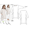 Kaye Tunic sewing pattern featuring a long-line top with symmetrical draped hemline, square armholes, and ¾ length sleeves, suitable for linen, cotton, rayon viscose, and silk fabrics.