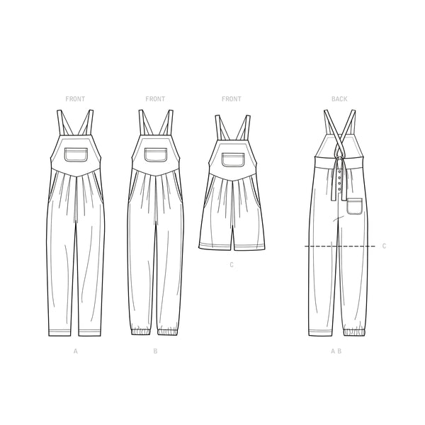 Misses' Overall with Shaped Raised Waist and Back TiesSewing Pattern