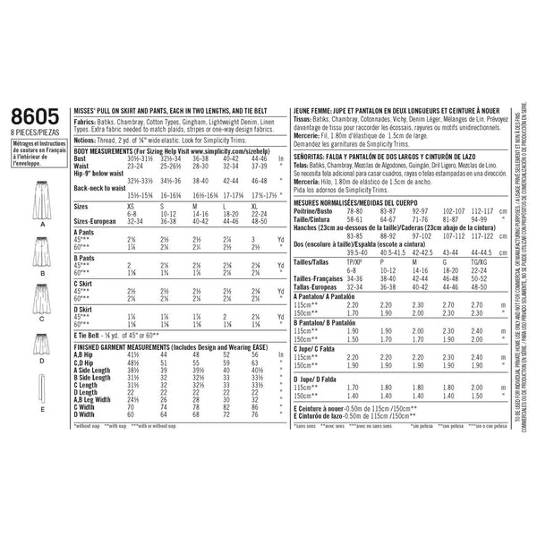 Misses' Pull-On Skirt and PantsSewing Pattern S8605