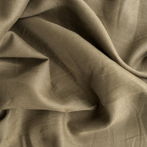 Earthy Norfolk Reed 100% Linen Fabric, featuring a mid-weight texture and natural linen grain, perfect for eco-conscious dressmaking and home decor.