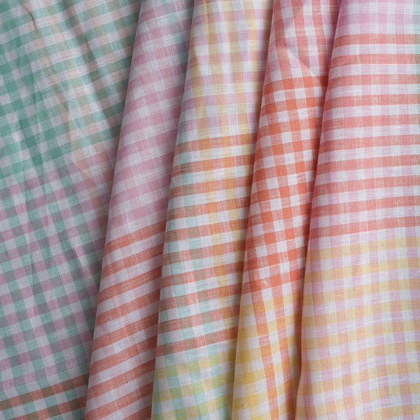 Rainbow Gingham 100% Linen Fabric