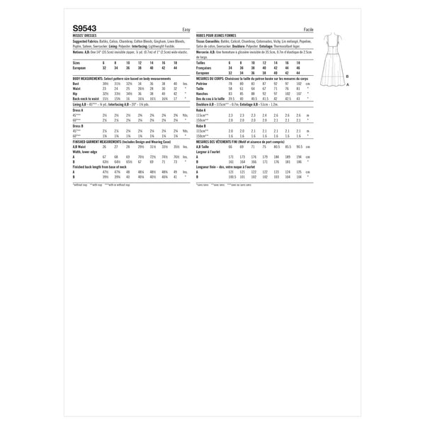 Simplicity S9543 Misses' Dresses Multi-Size Sewing Pattern