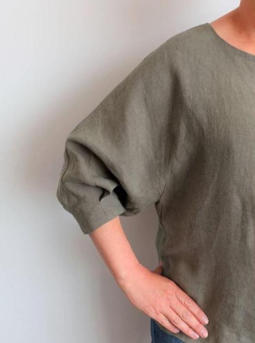 Style Arc’s Wilma Woven Top pattern showcasing a square shape with gusseted dolman sleeves.