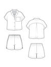 Technical drawing of a shirt and shorts set on a white background