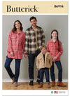 utterick sewing pattern B6916 for family-sized shackets with button front, flap pockets, long sleeves, and hem variations.