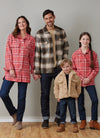 Butterick sewing pattern B6916 for family-sized shackets with button front, flap pockets, long sleeves, and hem variations.