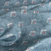 Contemporary Blue-Grey Print Linen Blend Fabric with marble and birdfoot pattern.